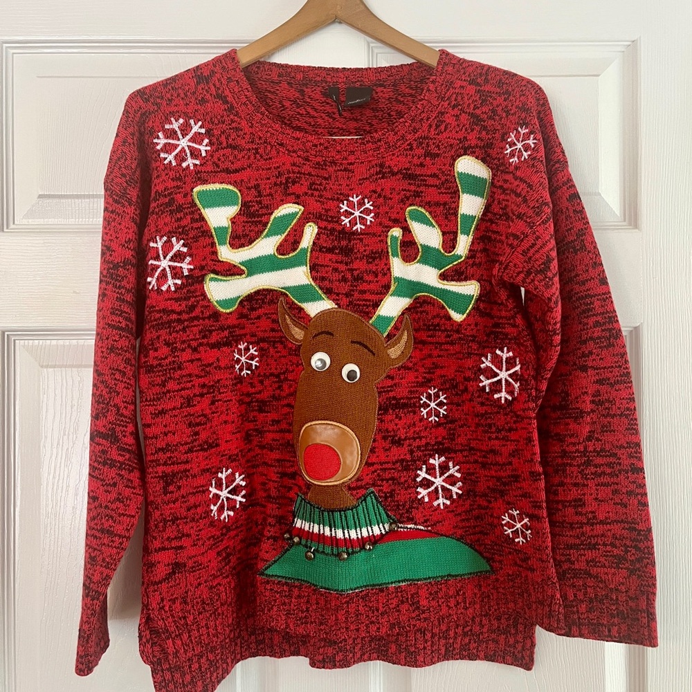 New Directions Festive Christmas Sweater with Reindeer Design
